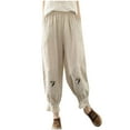 thumbnail image 1 of ShomPort Cotton Linen Capris Pants for Women Summer Casual High Elastic Waist Vintage Print Lantern Pants with Pockets, 1 of 7