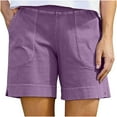 thumbnail image 1 of ShomPort Cotton Linen Casual Shorts for Women Summer Back Elastic Waist Pockets Wide Leg Work Shorts, 1 of 5
