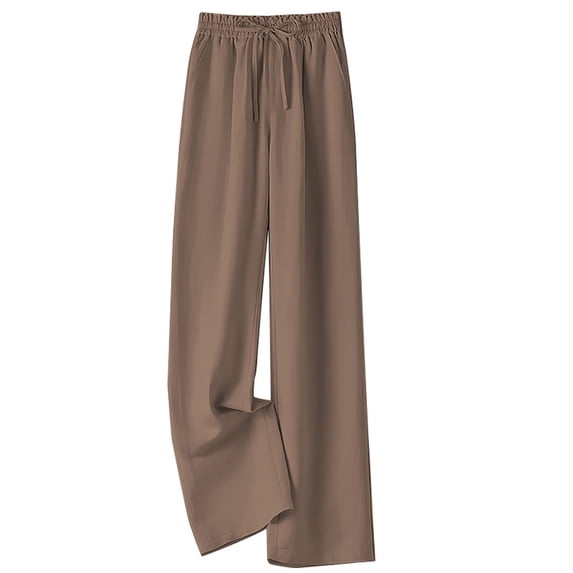 ShomPort Cotton Linen Drawstring Wide Leg Pants for Women Summer Elastic High Waist Casual Trousers with Pockets