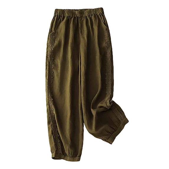 ShomPort Cotton Linen Lantern Pants for Women Summer Boho Wide Leg Pants Elastic Waist Vacation Pants with Pockets