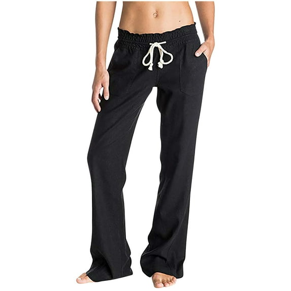 ShomPort Cotton Linen Pants Womens Wide Leg Drawstring Lounge Long Pants Fall Casual Pants