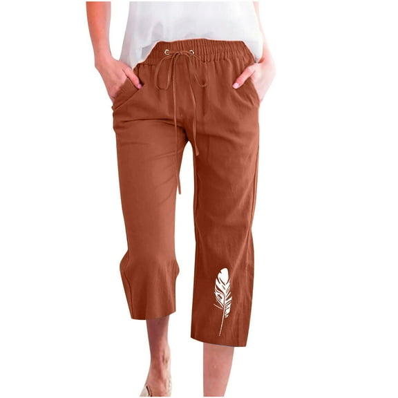 ShomPort Cotton Linen Pants for Women Summer Autumn Wide Leg Loose Comfy Capris Drawstring Casual Trendy Pants (Coffee 18)