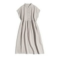 thumbnail image 1 of ShomPort Cotton Linen Shirt Dress for Women Summer Loose Lapel Buttons Cap Sleeves Plain Midi Length Dress, 1 of 5