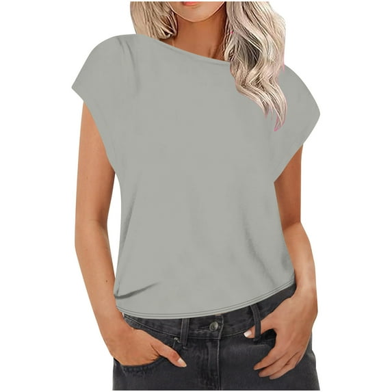 ShomPort Cotton Round Neck T-shirts for Women Summer Casual Cover Sleeve Solid Color Tops Pullovers