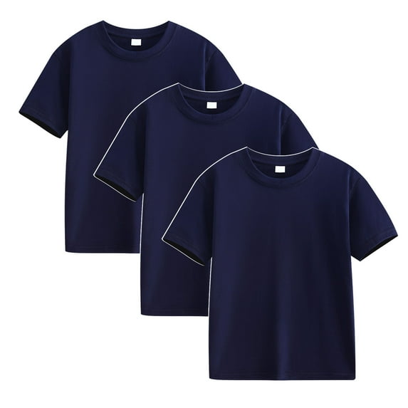 ShomPort Cotton T-Shirts for Kids Boys Girls Unisex Basic Crew Neck Short Sleeve Shirts Tops 3 Pack