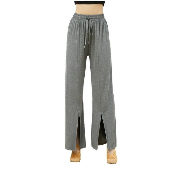 ShomPort Cotton Yoga Wide Leg Pants for Women Comfortable Drawstring Elastic Waist Split Straight Sweatpants