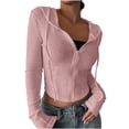 thumbnail image 1 of ShomPort Crop Jackets for Womens Knit Ribbed Full Zip Drawstring Stretchy Long Sleeve Coats with Hooded Going Out Lightweight Slim Tops, 1 of 8