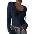 thumbnail image 1 of ShomPort Crop Jackets for Womens Knit Ribbed Full Zip Drawstring Stretchy Long Sleeve Coats with Hooded Going Out Lightweight Slim Tops, 1 of 8