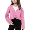 thumbnail image 1 of ShomPort Crop Tops for Girls V-Neck Long Sleeve Fleece Lined Twist Front Cotton Lightweight Wrap Tops Comfy Pullover Sweater, 1 of 7