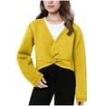 thumbnail image 1 of ShomPort Crop Tops for Girls V-Neck Long Sleeve Fleece Lined Twist Front Cotton Lightweight Wrap Tops Comfy Pullover Sweater, 1 of 7