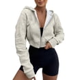 thumbnail image 1 of ShomPort Crop Tops for Womens Drawstring Zipper Long Sleeve Casual Ribbed Cuff Hooded Jackets Running Hiking Workout Comfy Coats, 1 of 7