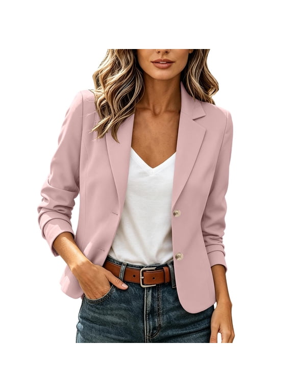 Cropped Blazer for Women Button down Long Sleeve Open Front Suit Jacket Commuting Business Casual Blazer