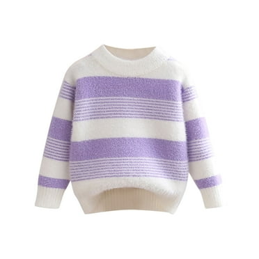 ShomPort Cute Stripe Sweaters for Girls Long Sleeve Knit Pullover Sweater Kids Fall Winter Warm Tops Sweatshirt