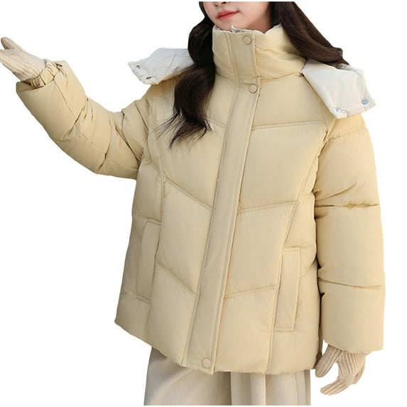 ShomPort Down Coats for Boys Girls Zip Up Stand Collared Thickened Puffer Jackets with Hooded Fall Winter Comfy Trendy Thermal Outcoat