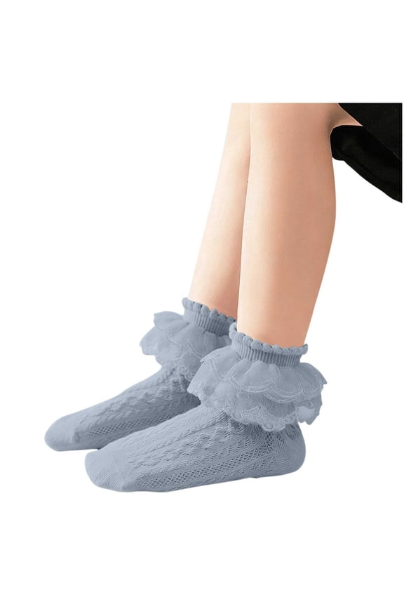 Dress Socks for Girls Breathable Schoolwear Solid Color Uniform Cotton Ruffle Crew Socks 1-12 Years