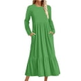 thumbnail image 1 of ShomPort Fall Casual Long Dress for Tall Women Round Neck Long Sleeve Ruffle Dresses with Pockets, 1 of 1
