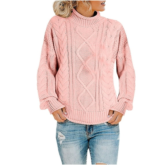 ShomPort Fall Causal Sweaters for Women Turtleneck Long Sleeve Thick Cable Knit Pullover Jumper Tops