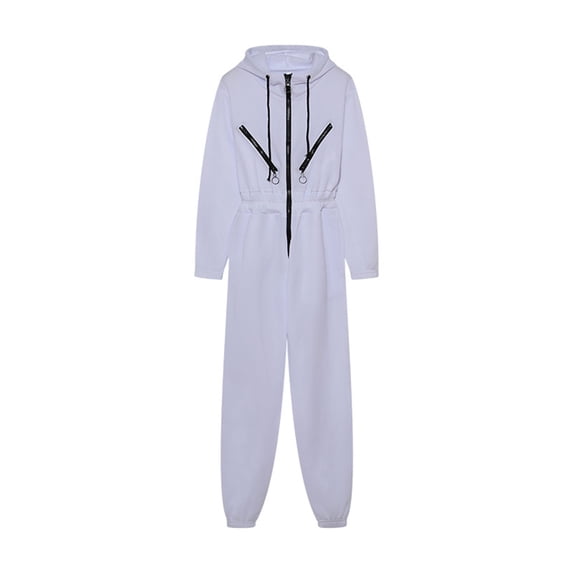 ShomPort Fall Fashion Jumpsuits for Women Long Sleeve Hooded Zip up Romper Tracksuits with Drawstring