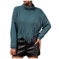 thumbnail image 1 of ShomPort Fall Sweater for Women Casual Long Sleeve Turtleneck Sweaters Fringe Front Pullover, 1 of 8