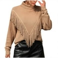 thumbnail image 1 of ShomPort Fall Sweater for Women Casual Long Sleeve Turtleneck Sweaters Fringe Front Pullover, 1 of 6