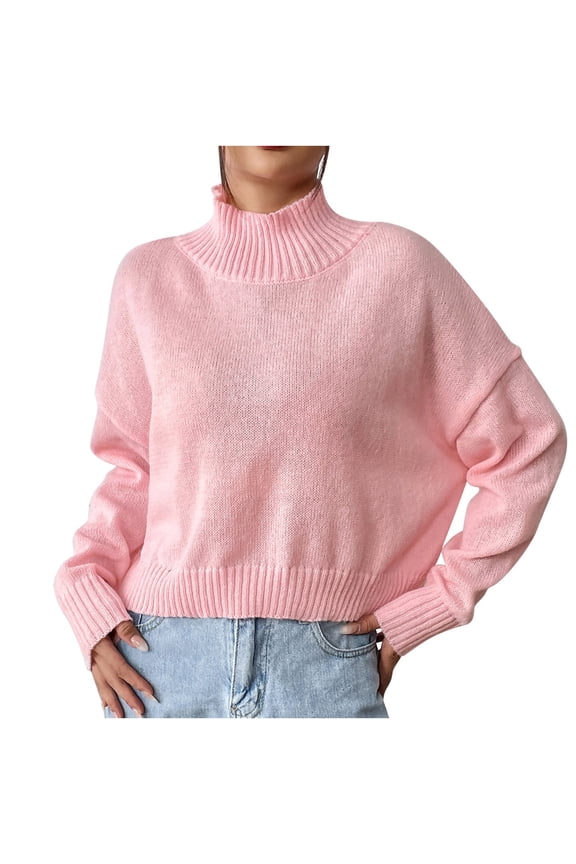 Fall Sweater for Women Long Sleeve Mock Neck Pullover Tops Oversized Knit Sweater