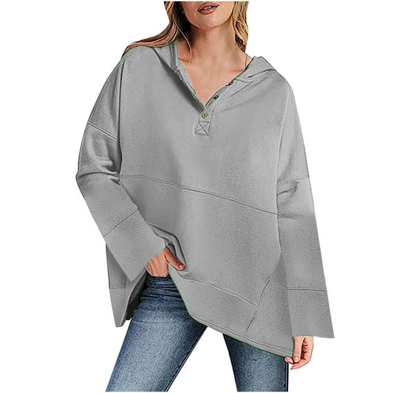 ShomPort Fall Sweatshirts for Women V-Neck Long Sleeve Hooded Pullover Casual Winter Oversized Tops