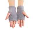 thumbnail image 1 of ShomPort Fingerless Fleece Gloves for Womens Thumb Hole Trendy Lightweight Winter Warm Cozy Elastic Going Out Gloves, 1 of 4
