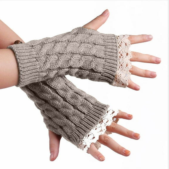 ShomPort Fingerless Gloves for Womens Lace Trim Thumb Hole Cable Knit Trendy Winter Going Out Soft Cozy Arm Warmer