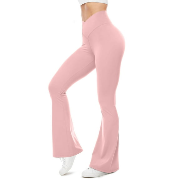 ShomPort Flare Leggings for Women with Tummy Control, Solid Color V Crossover High Waisted Yoga Pants