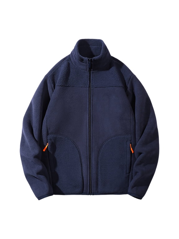 Fleece Coats for Mens Stand Collared Patchwork Long Sleeve Zip Up Thickened Jackets Workout Running Climbing Soft Outwear