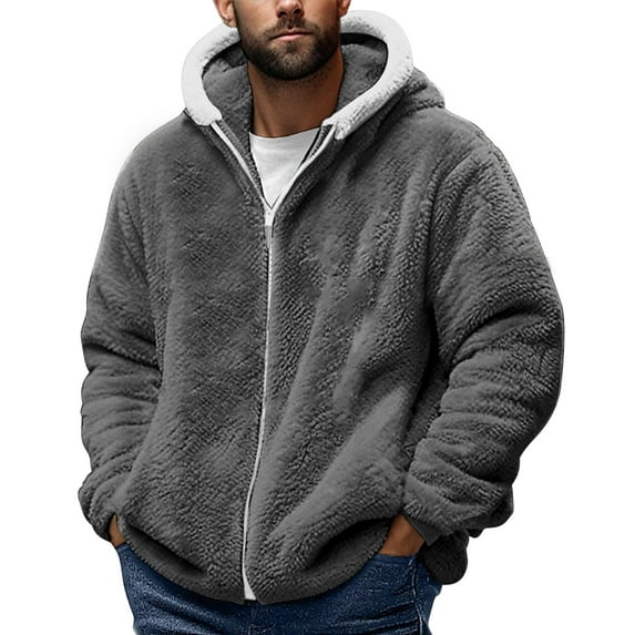 ShomPort Fleece Hooded Jackets for Mens Zipper Long Sleeve Solid Color Big and Tall Jackets Comfort Fall Winter Soft Outweaw