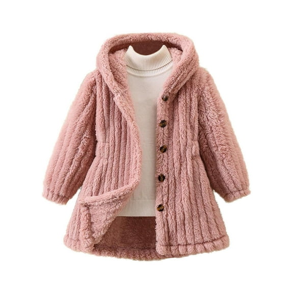 ShomPort Fleece Jacket for Girls Button Down Hooded Sherpa Jacket Baby Girls Winter Outwear Coat 3-7Y
