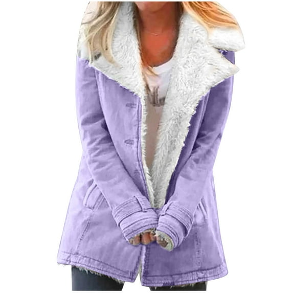 ShomPort Fleece Jackets for Women Winter Long Sleeve Solid Color Warm Coats Thermal Fuzzy Jacket Outwear with Pockets