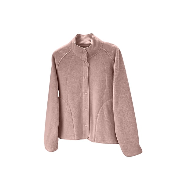 ShomPort Fleece Jackets for Womens Lightweight Raglan Sleeve Mock Neck Button Up Dressy Outwear Fall Winter Warm Comfort Trendy Coats