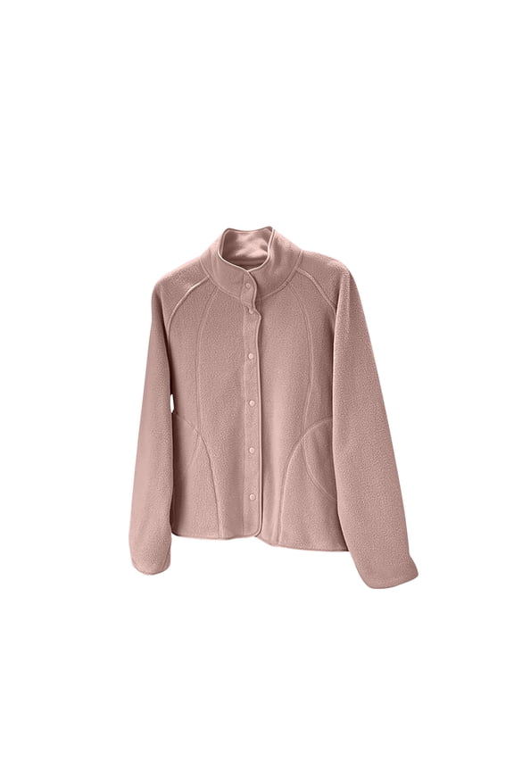 Fleece Jackets for Womens Lightweight Raglan Sleeve Mock Neck Button Up Dressy Outwear Fall Winter Warm Comfort Trendy Coats