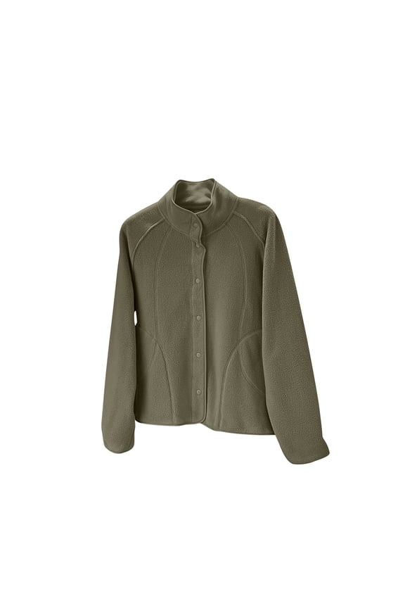 Fleece Jackets for Womens Lightweight Raglan Sleeve Mock Neck Button Up Dressy Outwear Fall Winter Warm Comfort Trendy Coats