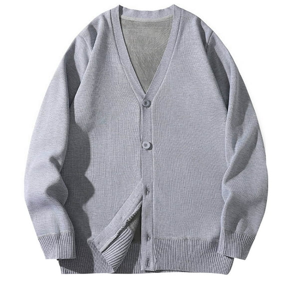 ShomPort Fleece Lined Cardigans for Mens Long Sleeve Ribbed Cuff V-Neck Button Sweaters Solid Color Winter Warm Casual Soft Coat