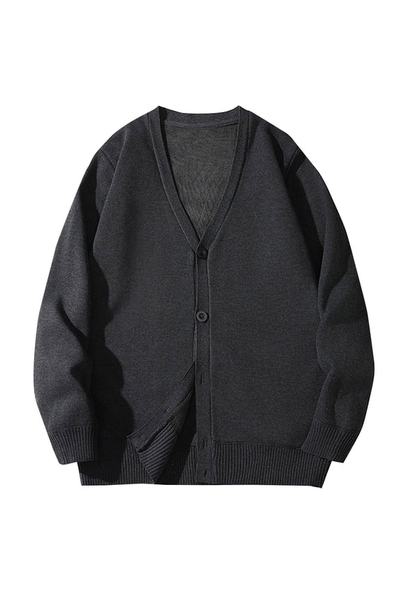 Fleece Lined Cardigans for Mens Long Sleeve Ribbed Cuff V-Neck Button Sweaters Solid Color Winter Warm Casual Soft Coat