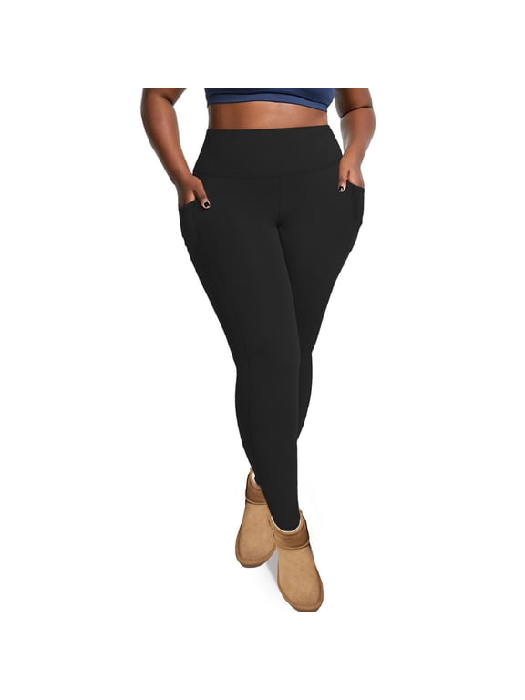 Fleece Lined Leggings with Pockets for Women Plus Size Fall and Winter Warm Workout Yoga Pants X-5X