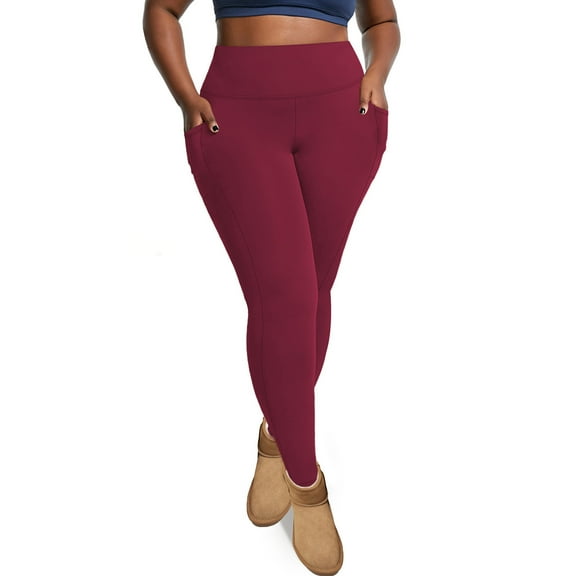 ShomPort Fleece Lined Leggings with Pockets for Women Plus Size Fall and Winter Warm Workout Yoga Pants X-5X