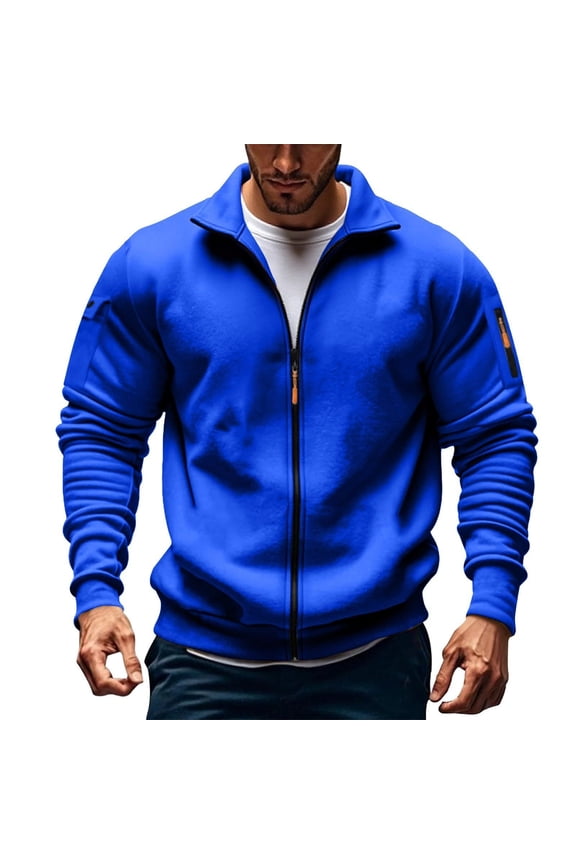 Fleece Long Sleeve Jackets for Mens Turn Down Full Zipper Thickened Coat with Arm Pockets Athletic Running Outwear
