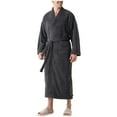 thumbnail image 1 of ShomPort Fleece Loungewear for Mens Full Length Open Front Solid Color Comfort Robes Fall Winter Thick Bathrobes with Pockets, 1 of 8