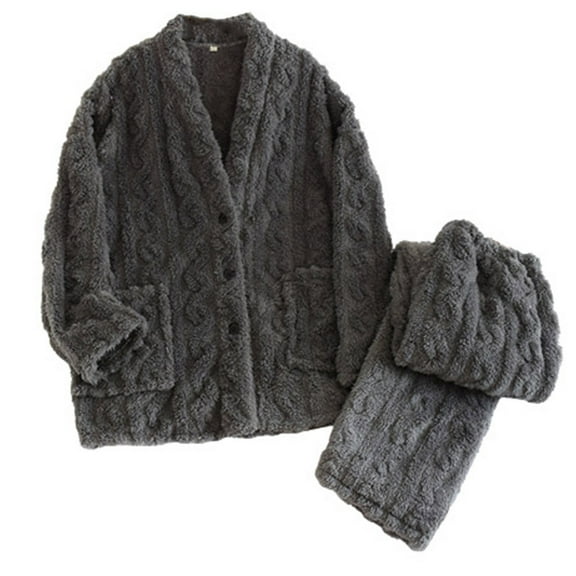 ShomPort Fleece Pajamas Set Women's Soft Comfy Pajamas Set Pullover Pants Loungewear Warm Sleepwear Winter Clothes (Dark Gray55)