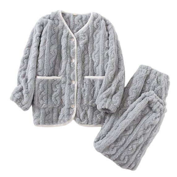 ShomPort Fleece Pajamas Set Women's Soft Comfy Pajamas Set Pullover Pants Loungewear Warm Sleepwear Winter Clothes (Gray54)