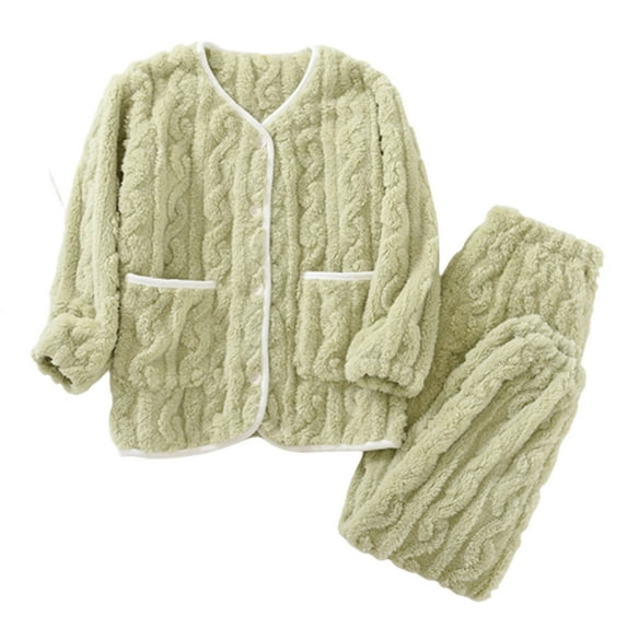 ShomPort Fleece Pajamas Set Women's Soft Comfy Pajamas Set Pullover Pants Loungewear Warm Sleepwear Winter Clothes (Green54)