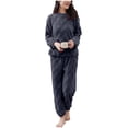 thumbnail image 1 of ShomPort Fleece Pajamas Set for Womens Round Collared Long Sleeve Textured Thick Loungewear Fall Winter Thermal Daily Sleepwear, 1 of 6