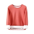 thumbnail image 1 of ShomPort Fleece Pajamas for Womens Long Sleeve Round Collared Solid Color Thick Tees Tops Fall Winter Thermal Comfort Sleepwear, 1 of 3