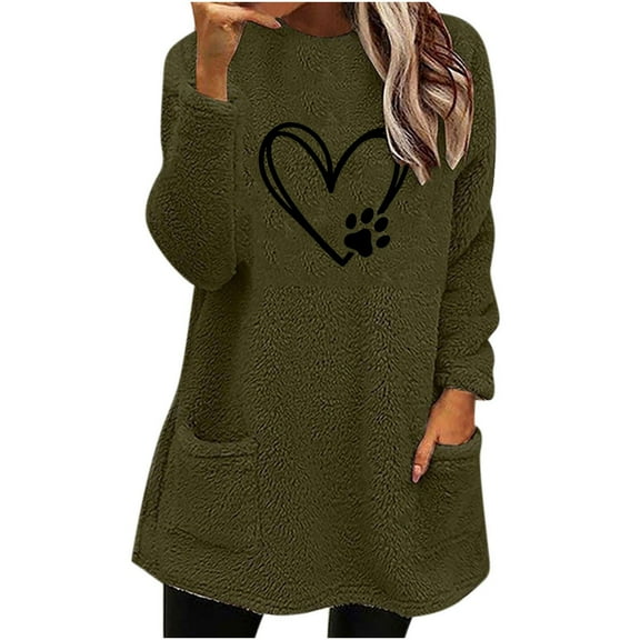ShomPort Fleece Sweatshirts For Women Winter Warm Fuzzy Sweater Womens Long Sleeve Round Neck Pullover Sweatshirt