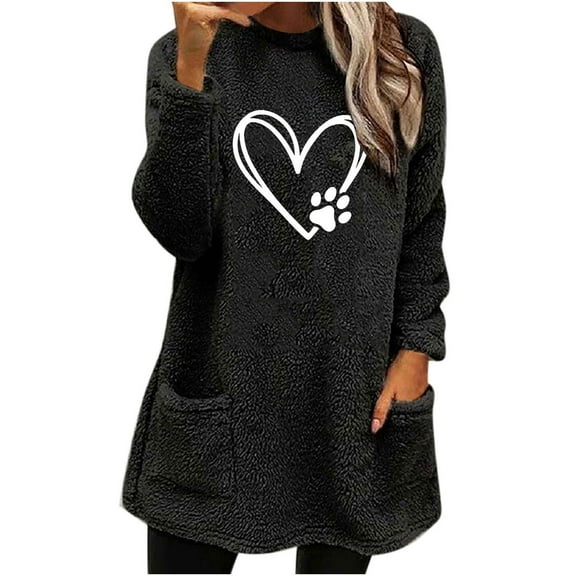 ShomPort Fleece Sweatshirts For Women Winter Warm Fuzzy Sweater Womens Long Sleeve Round Neck Pullover Sweatshirt