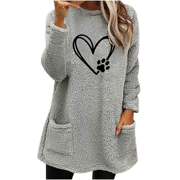 ShomPort Fleece Sweatshirts For Women Winter Warm Fuzzy Sweater Womens Long Sleeve Round Neck Pullover Sweatshirt